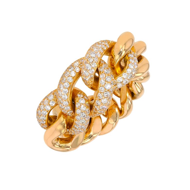 Bague gourmette diamants 1.87 carat or jaune 36.80g Comme neuf -  reconditionné disponible sur Gemme Les Bijoux